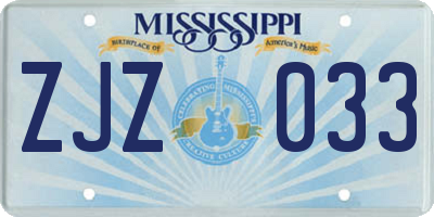 MS license plate ZJZ033