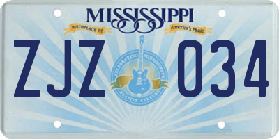 MS license plate ZJZ034
