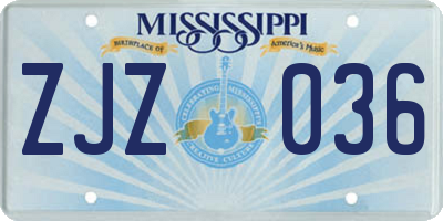 MS license plate ZJZ036
