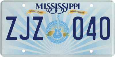 MS license plate ZJZ040