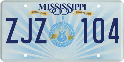 MS license plate ZJZ104