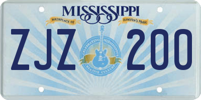 MS license plate ZJZ200
