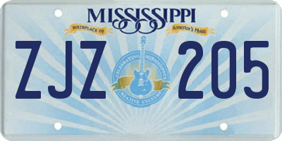 MS license plate ZJZ205