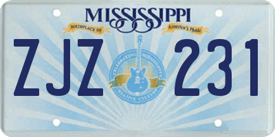 MS license plate ZJZ231
