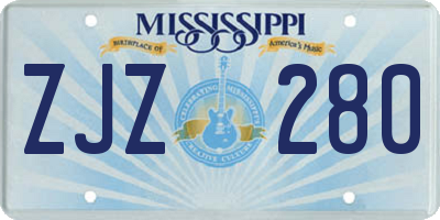 MS license plate ZJZ280