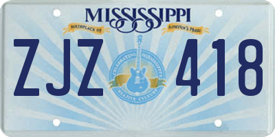 MS license plate ZJZ418