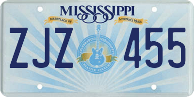 MS license plate ZJZ455