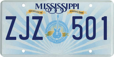 MS license plate ZJZ501