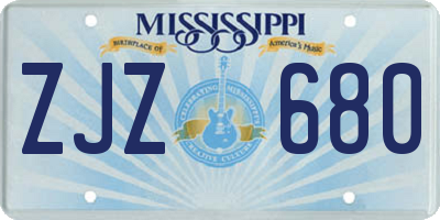 MS license plate ZJZ680