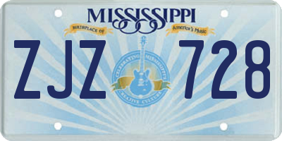 MS license plate ZJZ728