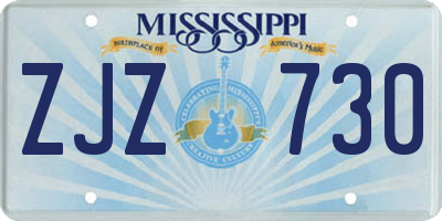 MS license plate ZJZ730