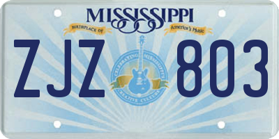 MS license plate ZJZ803