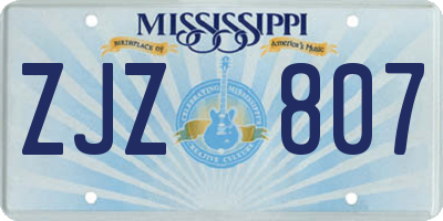 MS license plate ZJZ807