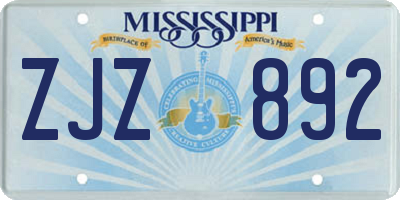 MS license plate ZJZ892