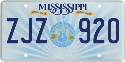 MS license plate ZJZ920