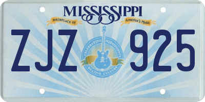 MS license plate ZJZ925