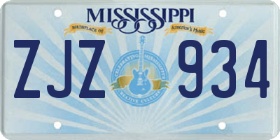 MS license plate ZJZ934