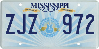 MS license plate ZJZ972