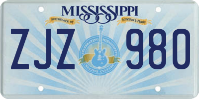 MS license plate ZJZ980