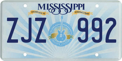 MS license plate ZJZ992