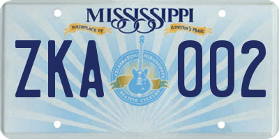 MS license plate ZKA002