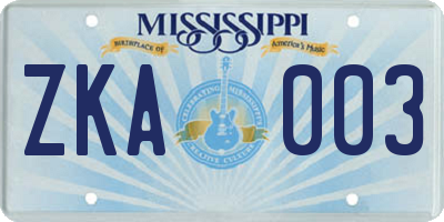 MS license plate ZKA003