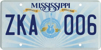 MS license plate ZKA006