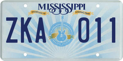 MS license plate ZKA011