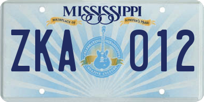 MS license plate ZKA012
