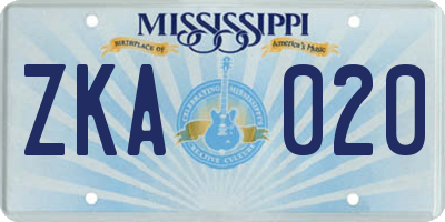 MS license plate ZKA020