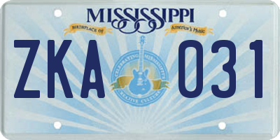 MS license plate ZKA031