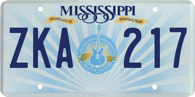 MS license plate ZKA217