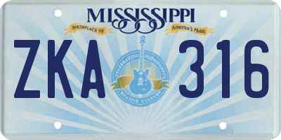 MS license plate ZKA316