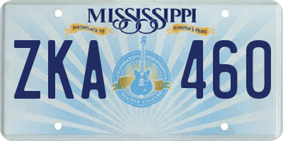 MS license plate ZKA460