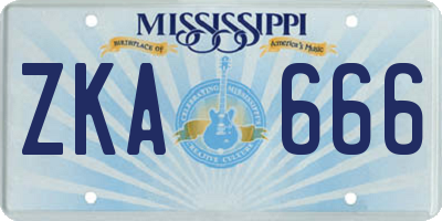 MS license plate ZKA666