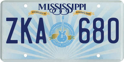 MS license plate ZKA680