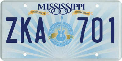 MS license plate ZKA701