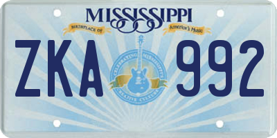 MS license plate ZKA992