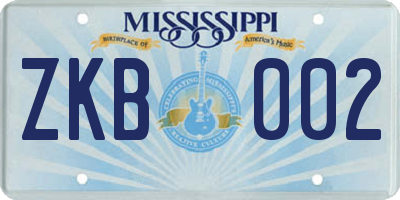 MS license plate ZKB002