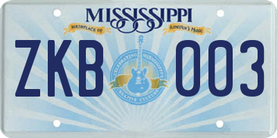 MS license plate ZKB003