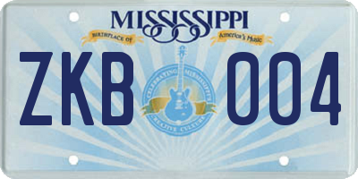 MS license plate ZKB004