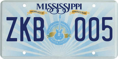 MS license plate ZKB005