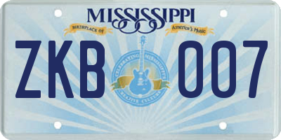 MS license plate ZKB007