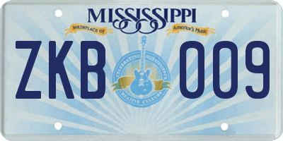 MS license plate ZKB009