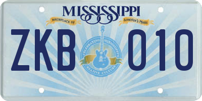 MS license plate ZKB010