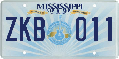 MS license plate ZKB011
