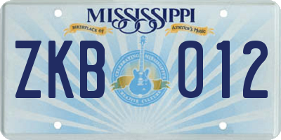 MS license plate ZKB012