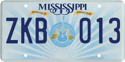 MS license plate ZKB013