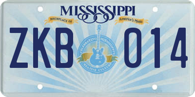 MS license plate ZKB014