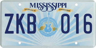 MS license plate ZKB016